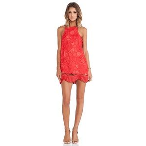 Lovers + Friends Caspian Shift Dress Mini Lace Red Racerback
